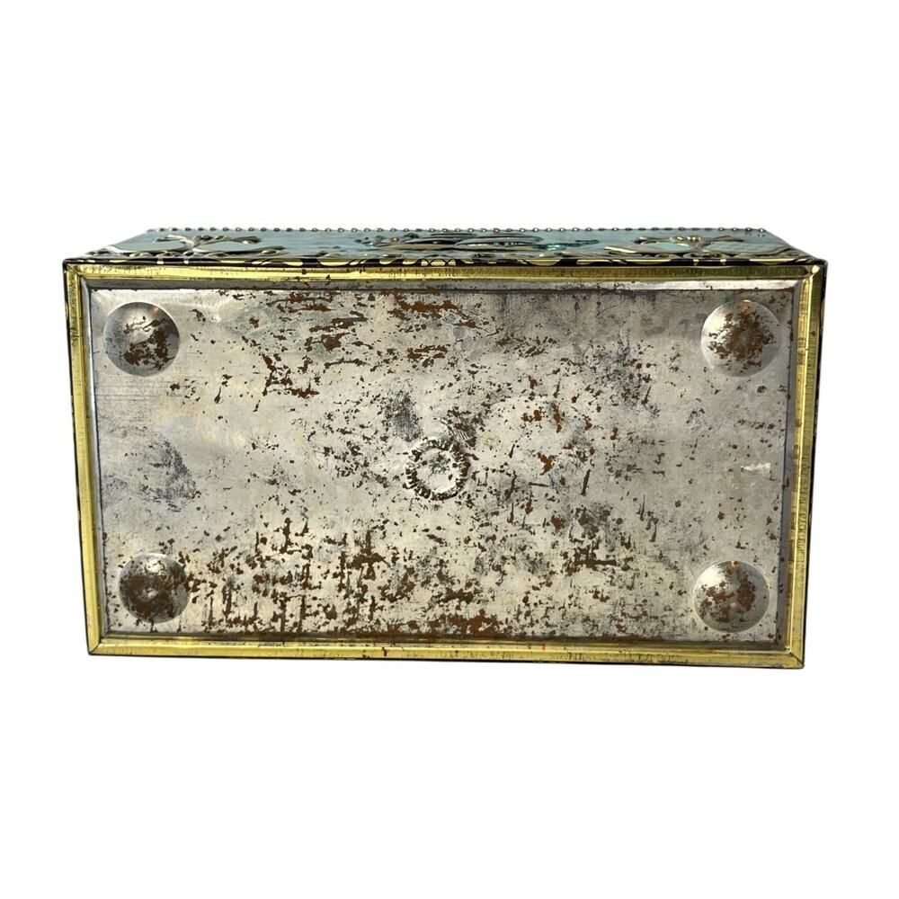 Vintage Tin Cigar Container Made In West Germany Ship Motif Green Teal Gold 8"L - Picture 7 of 7